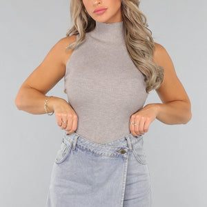 OP=OP.34.NL Grijze Ribstof Tanktop met Col