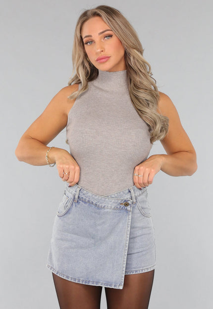 OP=OP.34.NL Grijze Ribstof Tanktop met Col