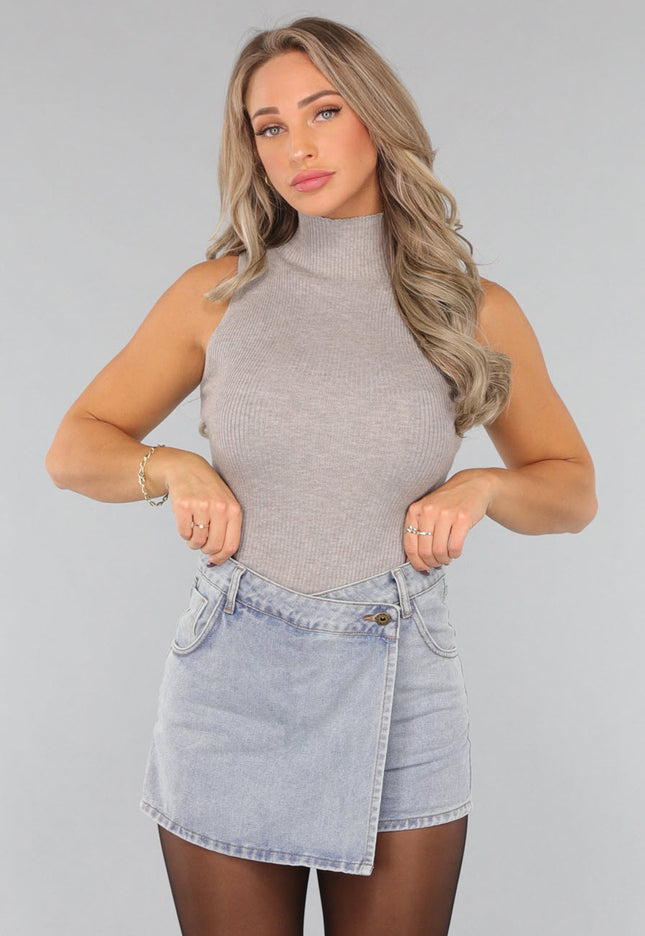 OP=OP.34.NL Grijze Ribstof Tanktop met Col