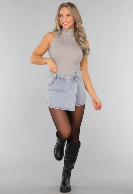 OP=OP.34.NL Grijze Ribstof Tanktop met Col