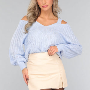 OP=OP.49.S Lichtblauwe Trui met Open Schouders