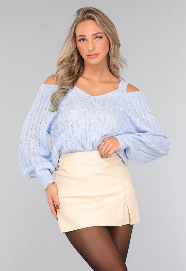 OP=OP.49.S Lichtblauwe Trui met Open Schouders