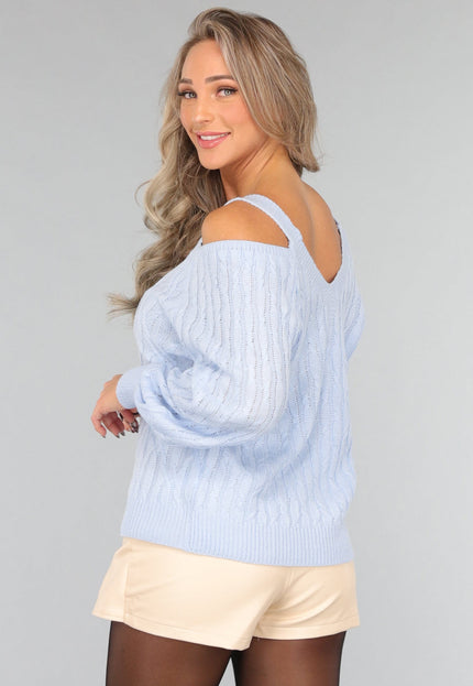 OP=OP.49.S Lichtblauwe Trui met Open Schouders
