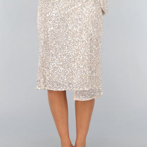 OP=OP.AV.12 Midi Beige Wikkelrok met Lovertjes