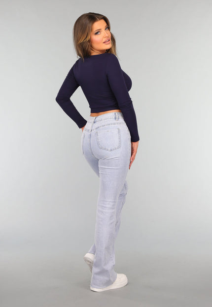 NEW2011 Navy Top met Lange Mouwen en Plooien