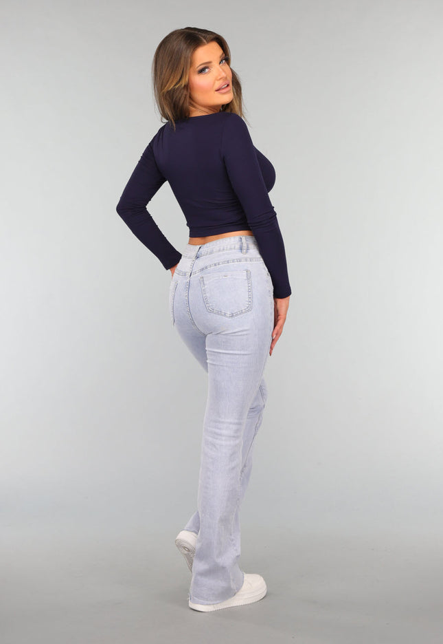 NEW2011 Navy Top met Lange Mouwen en Plooien