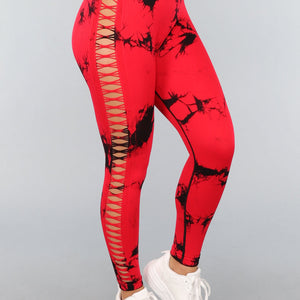 OP=OP.34.NL Rode Sportlegging met Cut Out en Vlek Print