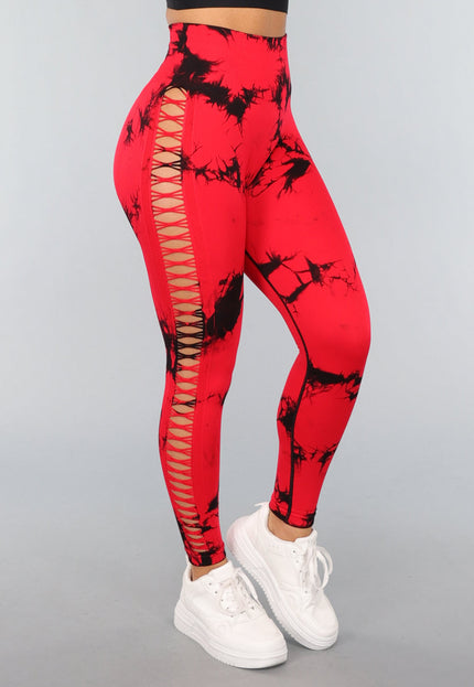 OP=OP.34.NL Rode Sportlegging met Cut Out en Vlek Print