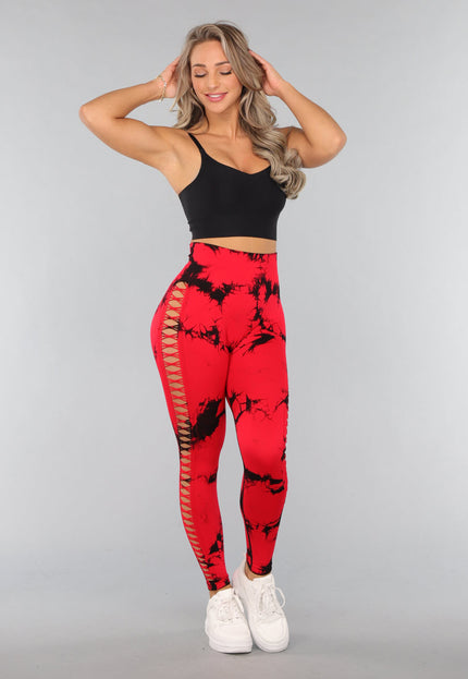 OP=OP.34.NL Rode Sportlegging met Cut Out en Vlek Print
