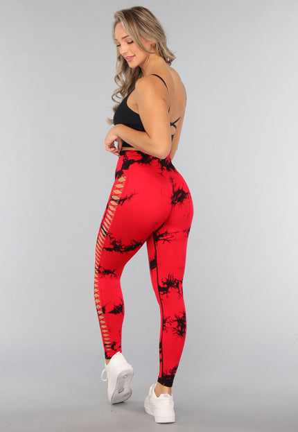 OP=OP.34.NL Rode Sportlegging met Cut Out en Vlek Print