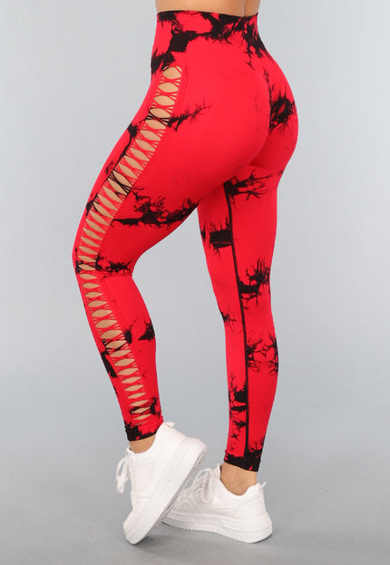 OP=OP.34.NL Rode Sportlegging met Cut Out en Vlek Print
