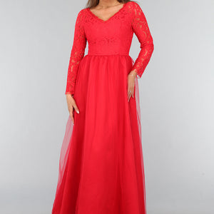 OP=OP.AV.12 Rode Tule Jurk met Kanten Lijfje