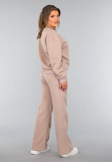 OP=OP.48.S Taupe Joggingpak met Wijduitlopende Broek