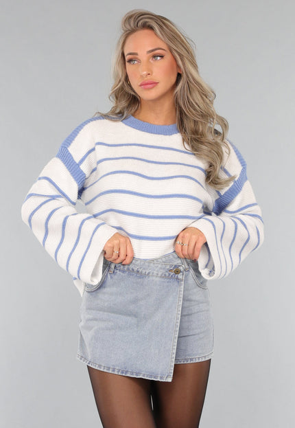OP=OP.37.S Witte Trui met Blauwe Strepen