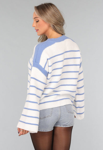OP=OP.37.S Witte Trui met Blauwe Strepen