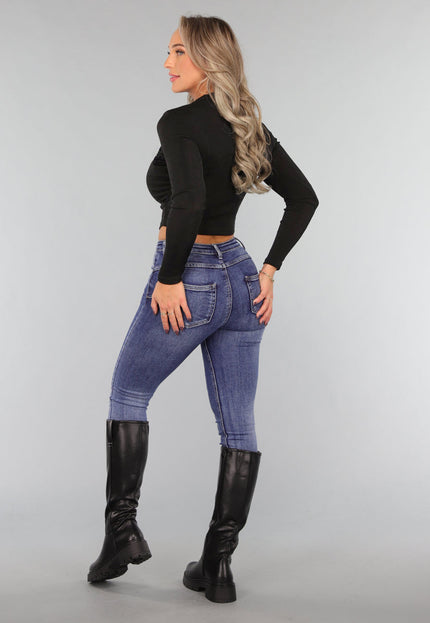 OP=OP.45.NL Zwarte Glans Top met Geplooid Detail