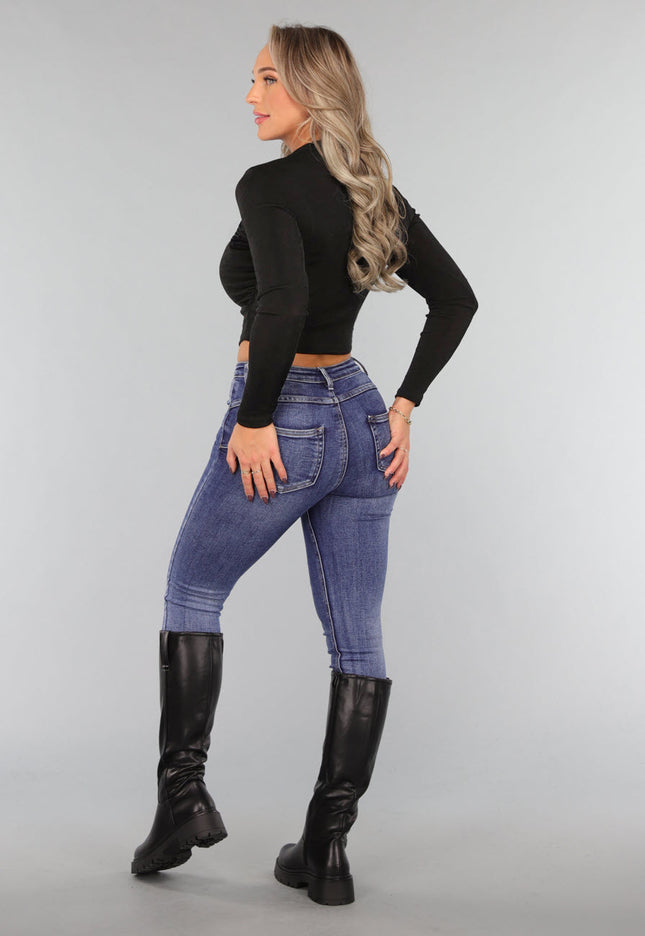 OP=OP.45.NL Zwarte Glans Top met Geplooid Detail