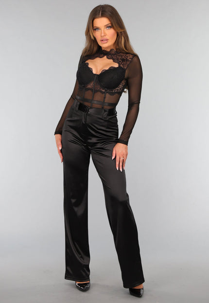 Zwarte Kanten Longsleeve Bodysuit