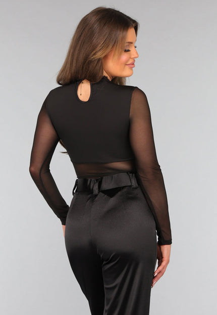 Zwarte Kanten Longsleeve Bodysuit