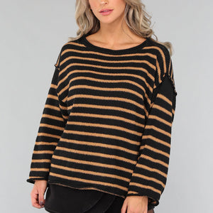 NEW2011 Zwarte Trui met Bruine Strepen