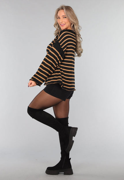 NEW2011 Zwarte Trui met Bruine Strepen