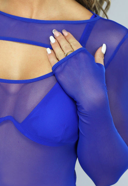 NEW2012 Kobalt Blauwe Longsleeve Festival Bodysuit