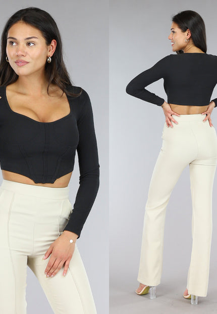 OP=OP.AV.09 Zwarte Lange Mouwen Rib Top