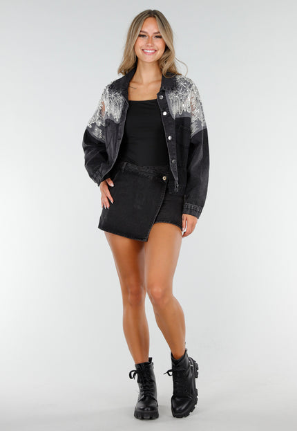 NEW210126 Donkergrijze Glitter Spijkerjas