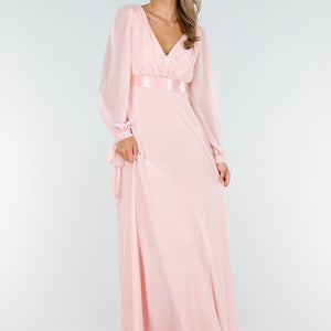 NEW210126 Lange Roze Chiffon Galajurk