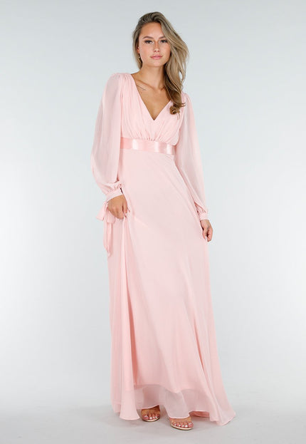 NEW210126 Lange Roze Chiffon Galajurk