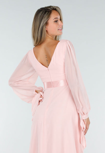 NEW210126 Lange Roze Chiffon Galajurk