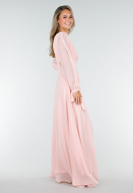 NEW210126 Lange Roze Chiffon Galajurk