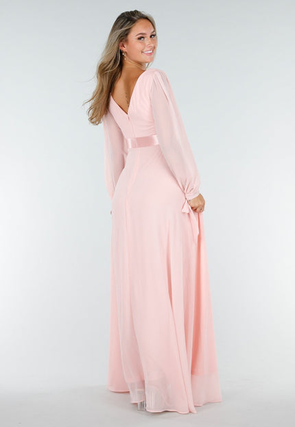 NEW210126 Lange Roze Chiffon Galajurk