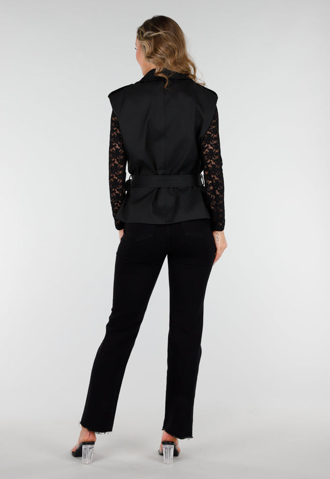 Zwart Gilet met Strikceintuur