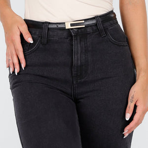 NEW210126 Zwarte Dunne Tailleriem met Gouden Detail