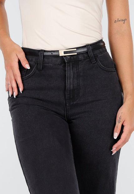 NEW210126 Zwarte Dunne Tailleriem met Gouden Detail