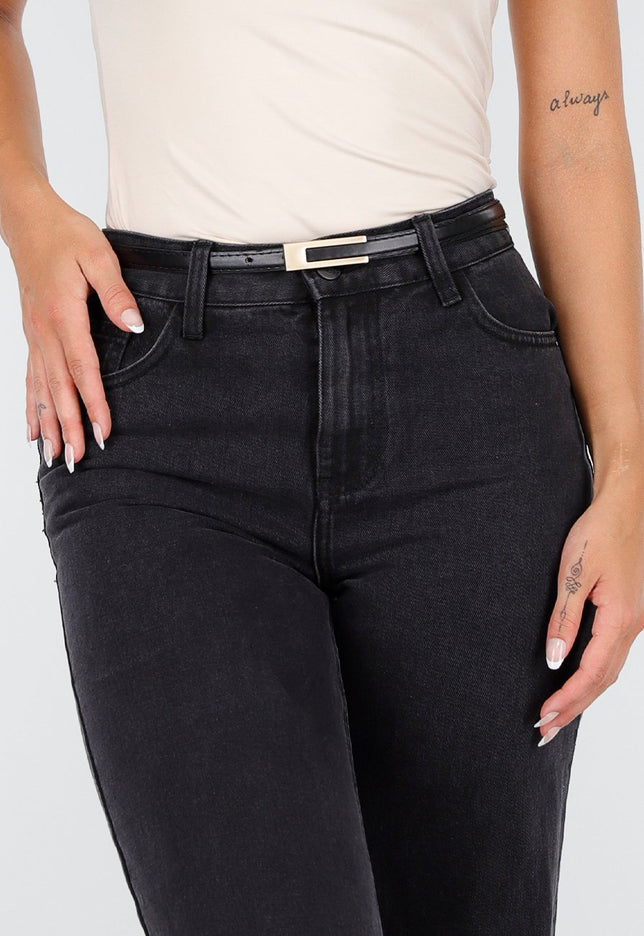 NEW210126 Zwarte Dunne Tailleriem met Gouden Detail