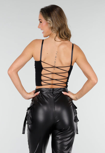 NEW210126 Zwarte Top met Gekruiste Rug