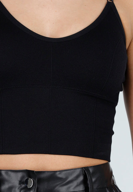 NEW210126 Zwarte Top met Gekruiste Rug