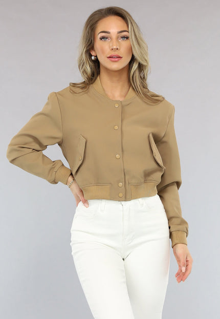 NEW2102 Cropped Bomber Jasje in Camel