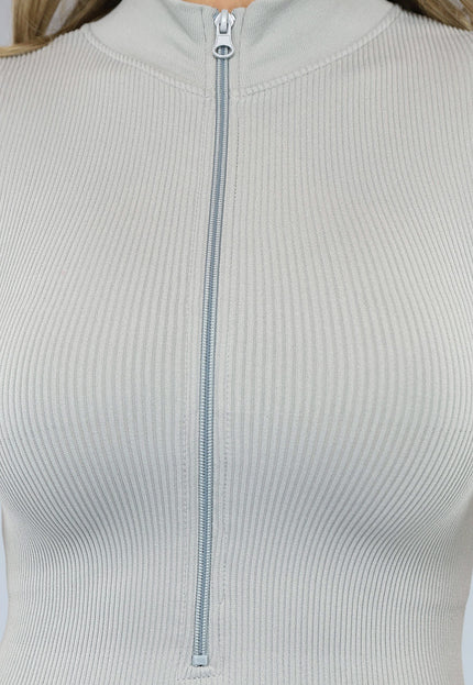 NEW2102 Grijze Ribstof Playsuit met Ritssluiting