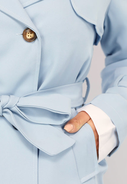 NEW2102 Korte Babyblauwe Trenchcoat met Tailleband