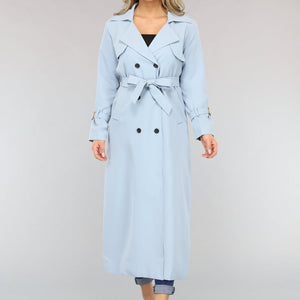 NEW2102 Lange Jas met Ceintuur in Babyblauw