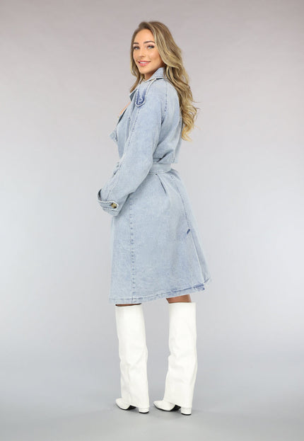 NEW2102 Lichtblauwe Oversized Denim Trenchcoat met Ceintuur