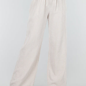 OP=OP.36.NL Beige Linnenlook Broek van Katoen en met Sierstrik