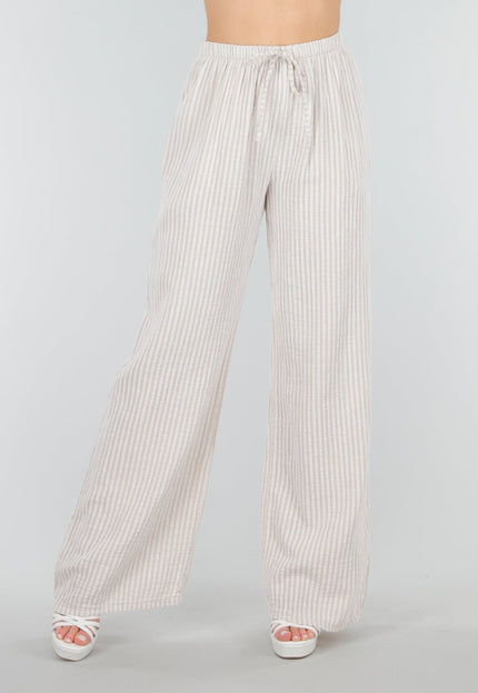 OP=OP.36.NL Beige Linnenlook Broek van Katoen en met Sierstrik