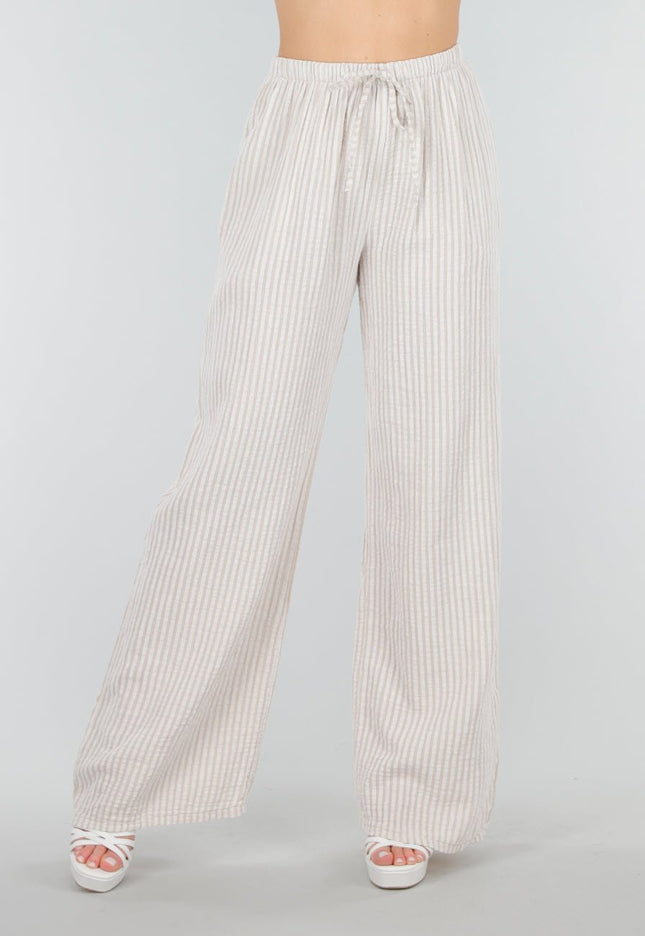 OP=OP.36.NL Beige Linnenlook Broek van Katoen en met Sierstrik