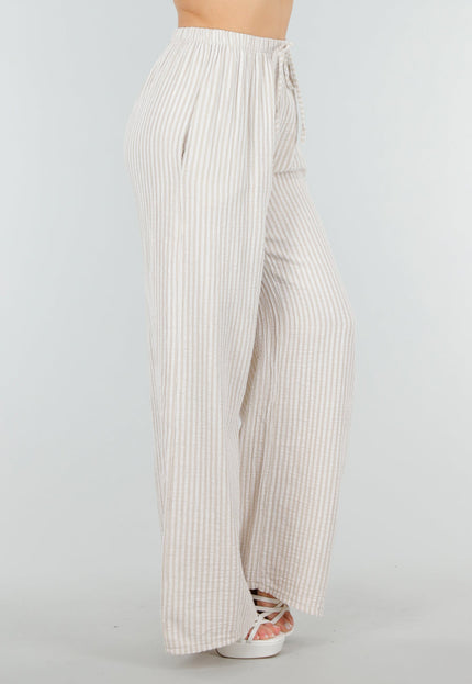 OP=OP.36.NL Beige Linnenlook Broek van Katoen en met Sierstrik