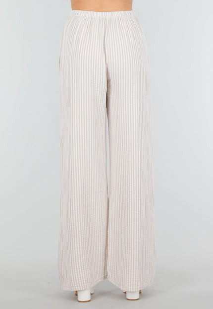 OP=OP.36.NL Beige Linnenlook Broek van Katoen en met Sierstrik