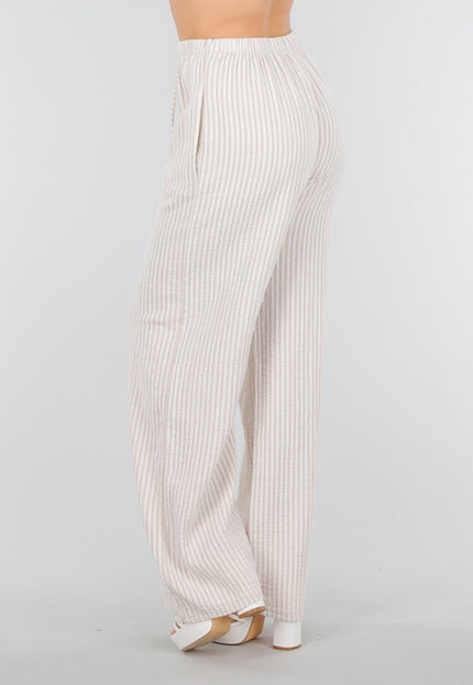 OP=OP.36.NL Beige Linnenlook Broek van Katoen en met Sierstrik